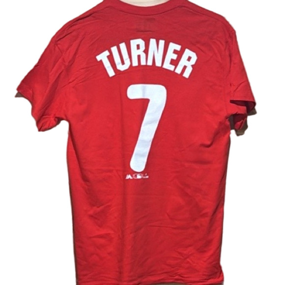 Majestic Phillies Trea Turner Red Short Sleeve Tee Medium - Picture 2 of 5
